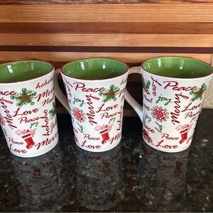 3 Vintage Starbucks 2007  Christmas Holiday Coffee Mug Cup Peace Joy Jolly 12 Oz